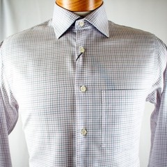 EGARA New White Blue Purple Checks Cotton Men Dress Shirt Size 14.5
