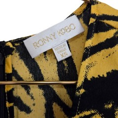 Ronny Kobo Yellow Black Tiger Animal Print Ruched Mini Dress Long Sleeve XS