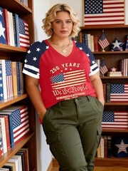 Plus Size USA Shirts for Women 4th of July Tshirt America 5X-Large Plus Red5