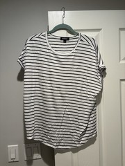 Buffalo David Bitton Women’s White/Navy Striped Scoop Neck Rolled Sleeve Tee M