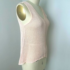 EILEEN FISHER Asymmetrical Hand-knit Linen blend Sleeveless Top XS Peach Perfect