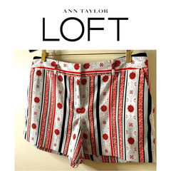 LOFT Light Blue Red Vertical Stripe Chino Shorts 10 Retro Chic Preppy Artsy