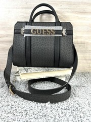 GUESS Black Structured Satchel Bag Gold Logo Crossbody Strap New with Tags