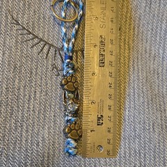Hand Tied Blue Paracord Keychain w/ Brass German Shepherd Head& Paw Print Charms