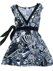 Volume One Juniors VTG Blue Floral Sleeveless Tieback V-Neck Babydoll Top Size M