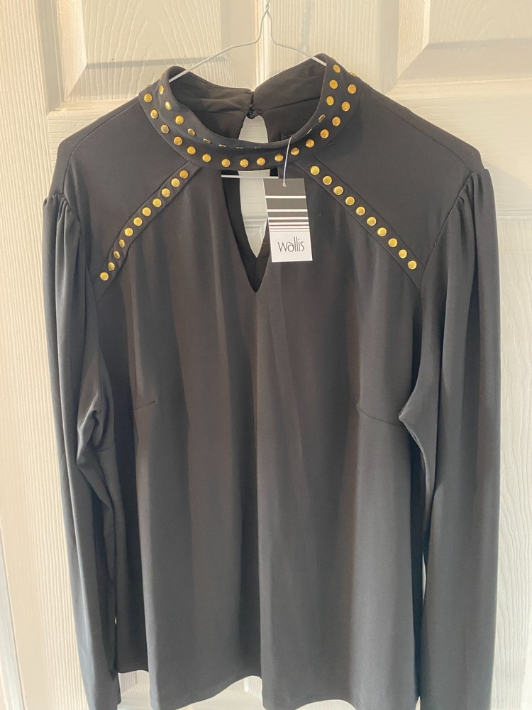 Wallis Ladies Top UK 18 Black Roll Neck Long Sleeve Stretch Fabric