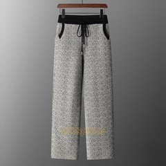 Men’s Thick 100% Wool Pants Loose Knit Hanging Casual Wide Leg Trousers Fashion