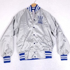 Howe Vintage 80s Satin Bomber Jacket Men XL Silver Blue Varsity Softball 1984