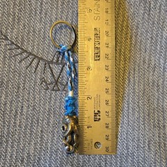 Brass Octopus Charm Key Chain in Blue Camo Nylon Cord w/ Metal Key Ring