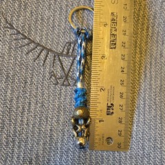 Brass Octopus Charm Key Chain in Blue Camo Nylon Cord w/ Metal Key Ring