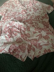 Joie Women’s Cotton Floral Pajama Set Pink/White L Collared Button-Up