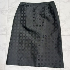 PAULE KA Black Logo Check Pattern Knee-Length Pencil Skirt Size S