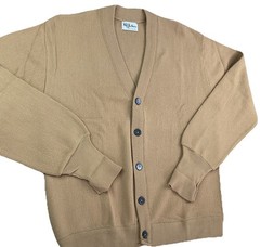 Vintage Wolf Brothers Of Florida Cardigan Sz M 80s 90s Orlon Acrylic Beige USA