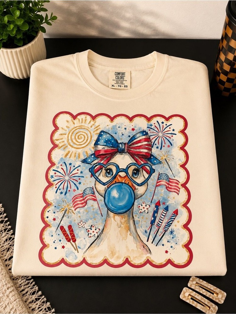 Comfort Colors Cream Tee with Patriotic Duck Graphic