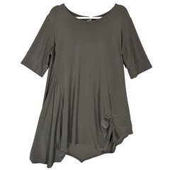 SYMPLI Tunic Top Sz 14 Grey Asymmetric Hem Pleated Half Sleeve Lagenlook Canada