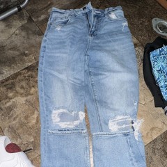 American Eagle Outfitters Straight High Rise Light Wash Distressed