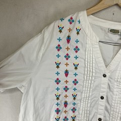 Collections Etc. Women’s White Multicolor Embroidered Button L/S Blouse 2XL