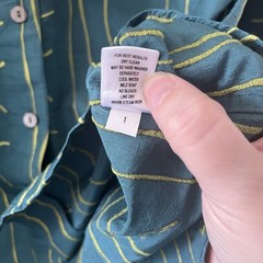 NEW Debra Deroo Teal Green Striped Button Up Blouse Silk Womens Size Small S