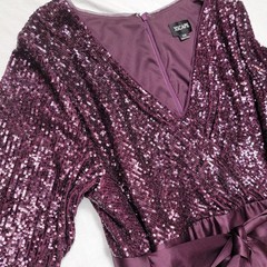 Plus Size 22W Purple Sequin Evening Gown Formal Maxi Dress V-Neck Elegant