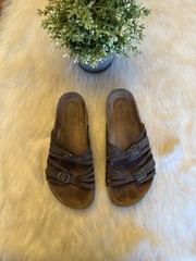 Birkenstock Granada Dark Gray Brown Oiled Leather Comfort Sandals Sz 37 US 6-6.5