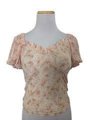 Kit & Sky Floral Mesh Coquette Puff Sleeve Sweetheart Neck Top Women’s XS