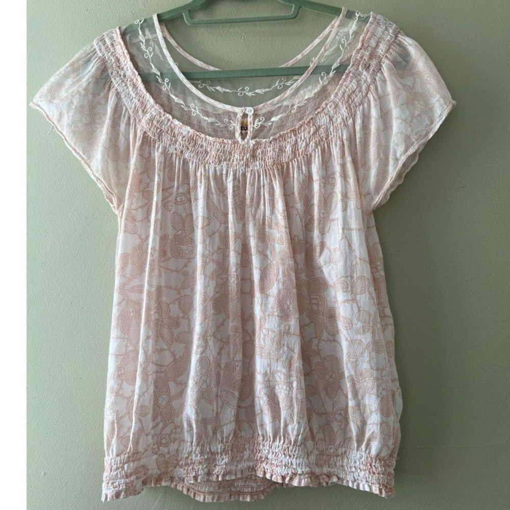 Mudd Baby Doll Shirt with Embroidered Collar and Elasticized waist Size XL