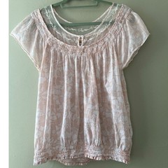 Mudd Baby Doll Shirt with Embroidered Collar and Elasticized waist Size XL
