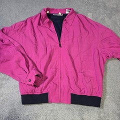 Claiborne Mens Large Bomber Jacket Magenta Pink Rayon Full Zip Vintage 846420 A