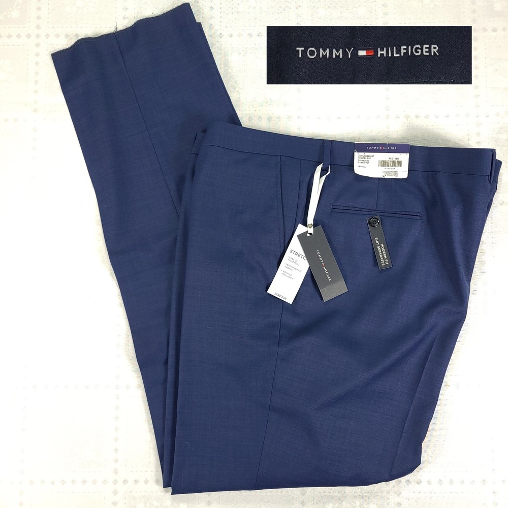 Tommy Hilifiger Mens Dress Pants Size 52 Unfinished Blue Shark Skin New NWT #H51