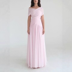 Light Elegant Cross-design Short-sleeve Maxi Dresssoft And Romantic Sizes S-XL