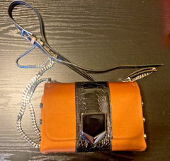 Jimmy Choo Satin Ostrich Lockett Petite Shoulder Bag Orange