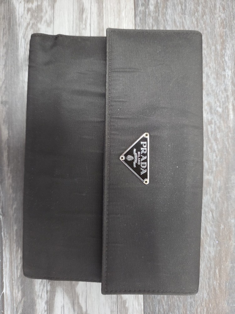 PRADA TESSUTO Wallet Logo Plate Black Nylon Tri-fold Purse Authentic