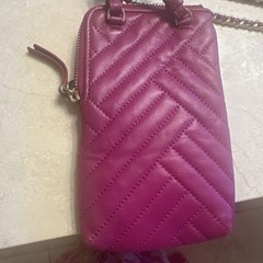 Tory Burch Alexa Phone Crossbody Bag Fuchsia Pink Leather Quilted Chain Strap