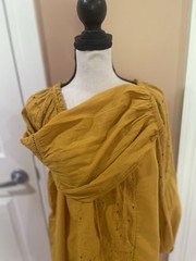 Old Navy Mustard Yellow Eyelet Peasant Tie Neck Balloon Sleeve Blouse – Large