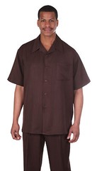Men’s 2pc Walking Suit Short Sleeve Casual Shirt & Pants Set Solid color 2954