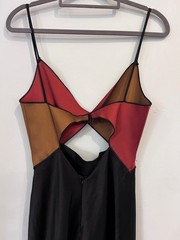 Bec + Bridge Colorblock Satin Cut-Out Long Slip Dress Side Slit V-Neck Sz 6