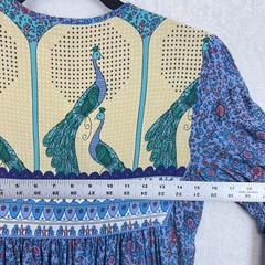 R. Vivimos Midi Dress Women’s S Blue Floral Artsy Peasant Boho Peacock Tassel