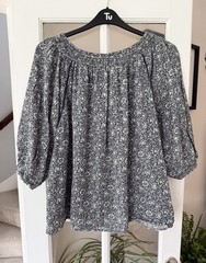 Next Morris &Co Navy Mallow Forest Print Half Sleeve Textured Top Blouse Size 18