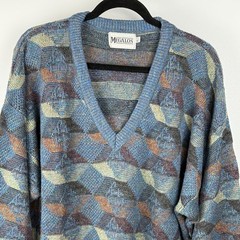 Vtg 80s 90s Megalos Sweater Mens XLT Tall 3D-Knit Biggie USA Coogi-Style Grandpa