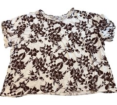 Liz Claiborne Women’s Plus Size 4X Floral Tie Sleeve Top White Brown Cottagecore