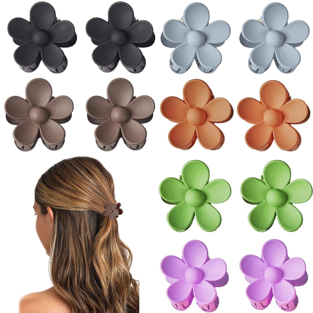 12 PCS Small Flower Hair Claw Clips 1.37 Inch Mini Jaw Clamps 6 Colors Tiny