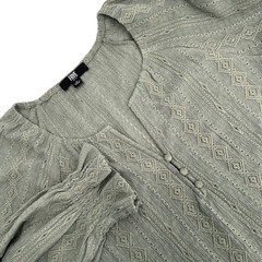 FRYE Women’s Sz M Sea Green Ruffled Long-Sleeve Textured Embroidered Button Top