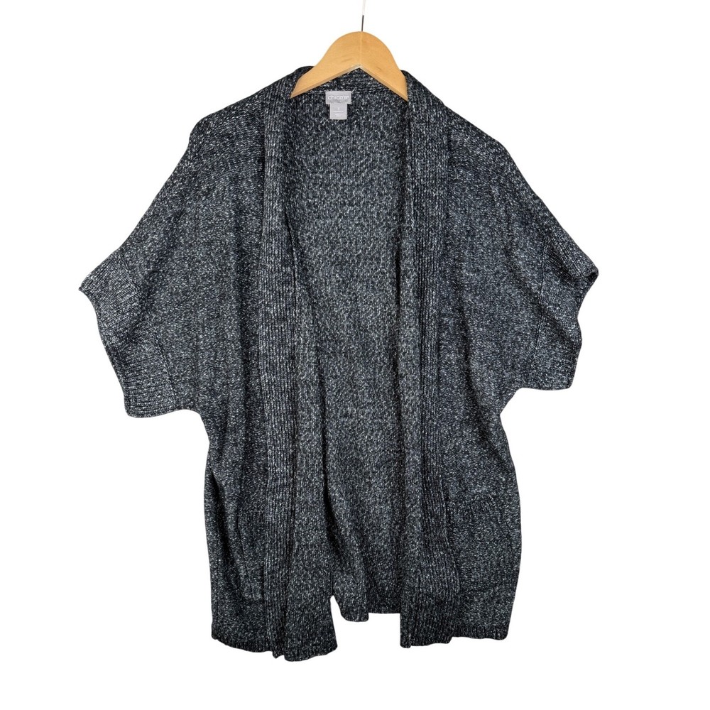 Chico’s Women’s Cable Knit Gray Open Front Cardigan Size 3 (US XL)