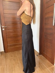 Bec + Bridge Colorblock Satin Cut-Out Long Slip Dress Side Slit V-Neck Sz 6