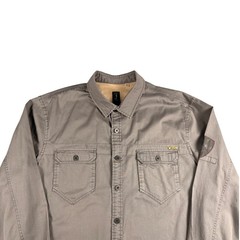 Howe Creative Workforce No 65 Mens XL Gray Button Down Twill Shirt Camo Patch