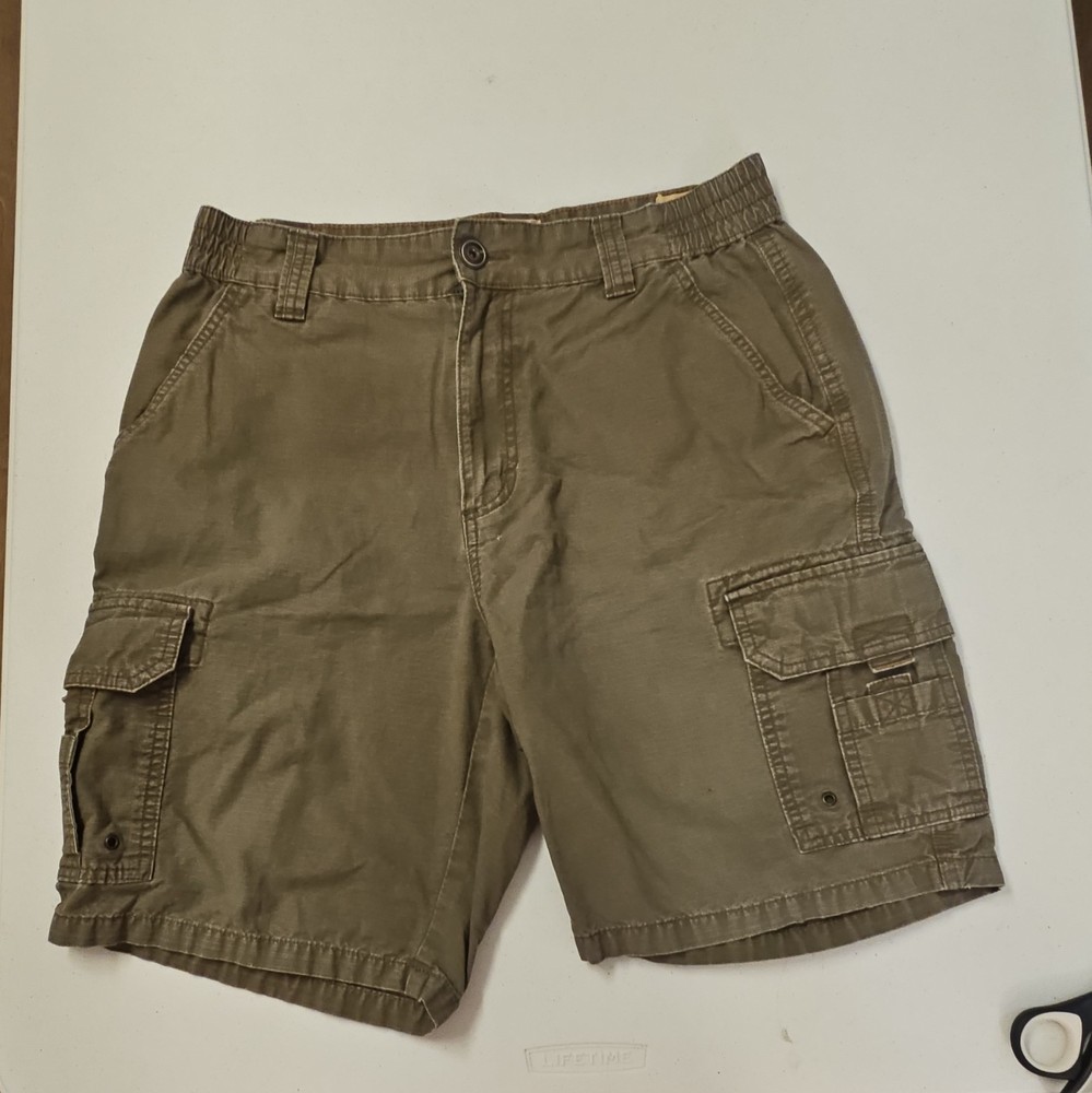 RedHead Men’s Brown Cotton Canvas Cargo Flat Front Solid Shorts Button Pockets
