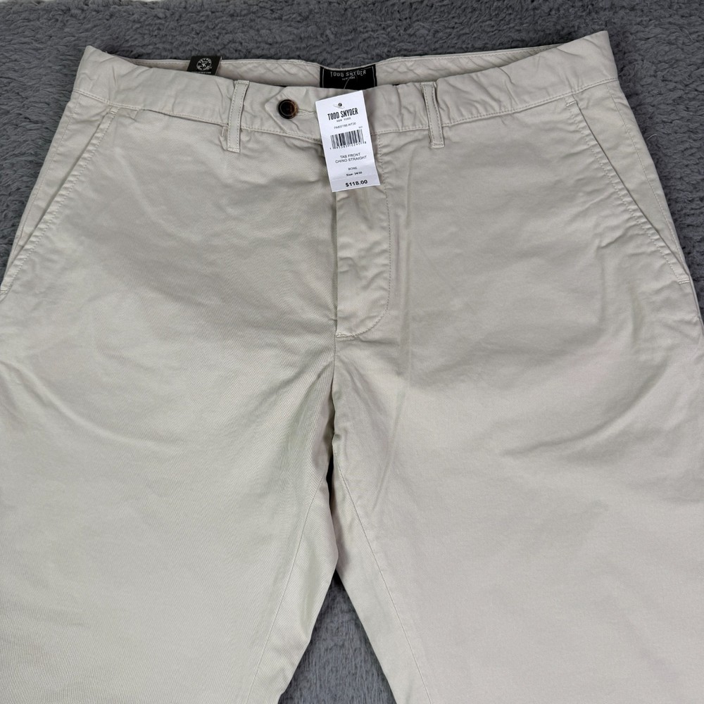 Todd Snyder Pants Mens 34×30 Bone Khaki Tab Front Chino Straight Fit Stretch NEW