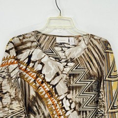 Chicos Women Brown Geometric Abstract Print 3/4 Sleeve Blouse Top Size 2 Large