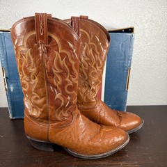Tony Lama Full Quill Ostrich Cowboy Boots Mens 12 D Brown Exotic USA Made CT873