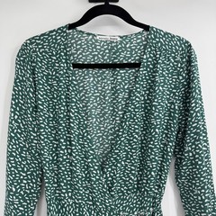Reformation Green Pattern Wrap Dress Mini Dress Long Sleeve Size Medium